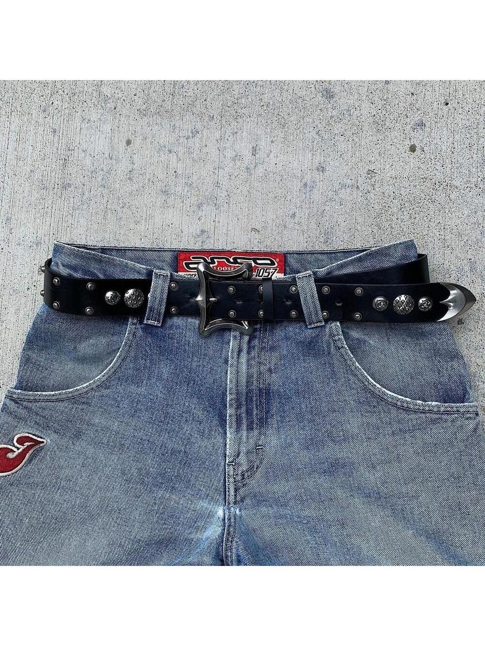 Y2k Cyber Grunge style Black Gothic Belt. Cool grunge style nice square belt